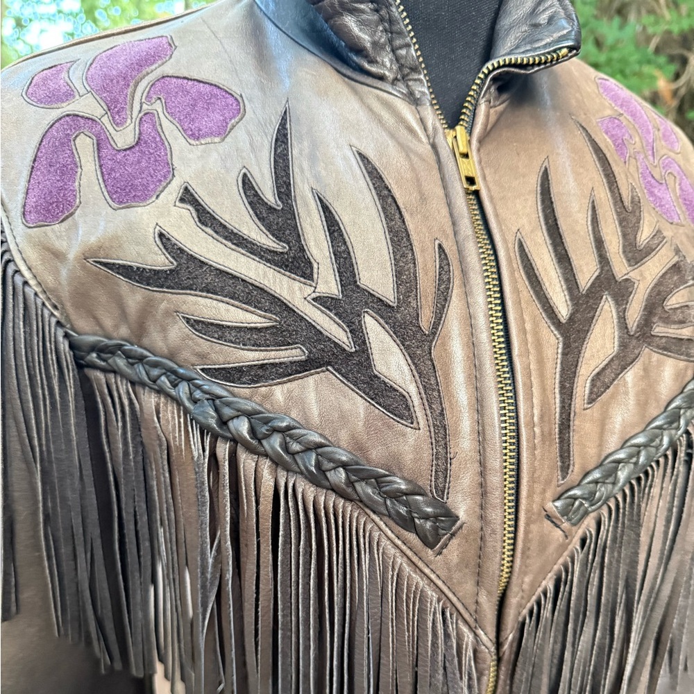 Vintage Dallas Premium Leather USA Made Fringe Western Jacket Removable Liner - Picture 3 of 15
